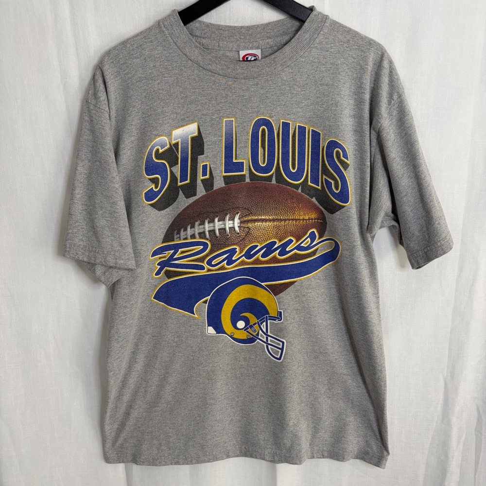 Vintage True Fan St Louis Rams NFL Graphic T-Shirt Mens XL Gray Short Sleeve